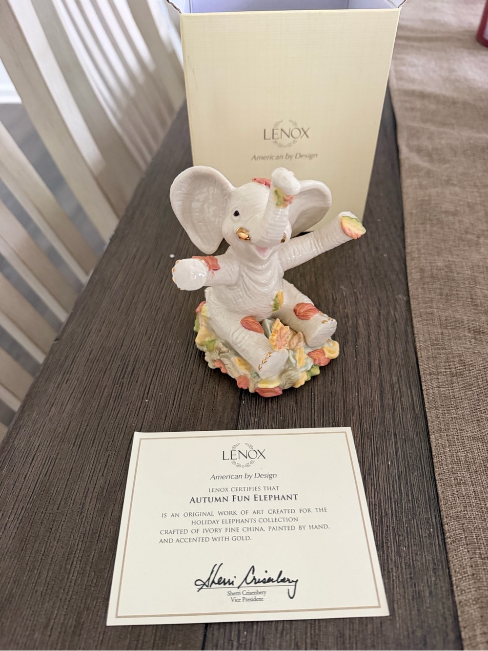 Lenox Cream and Black Autumn Fun Elephant Collector Box